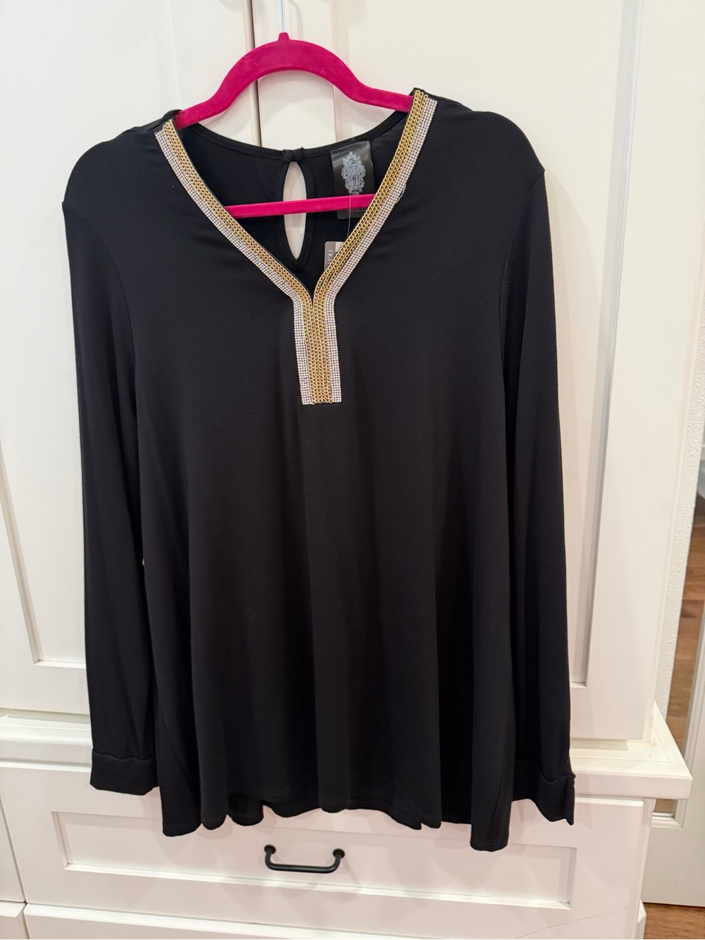 Women’s Black Long-Sleeve Top with Gold Trim